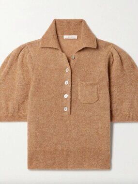 Doen Mila Henley Cropped Alpaca Short-Sleeve Sweater in Hazelnut